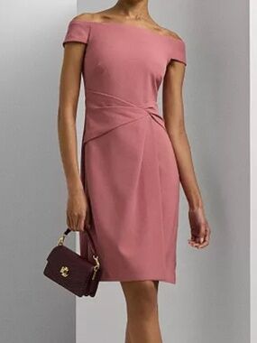 Lauren Ralph Lauren Twisted Off-The-Shoulder Dress Rose Blush 16 Cocktail NWT